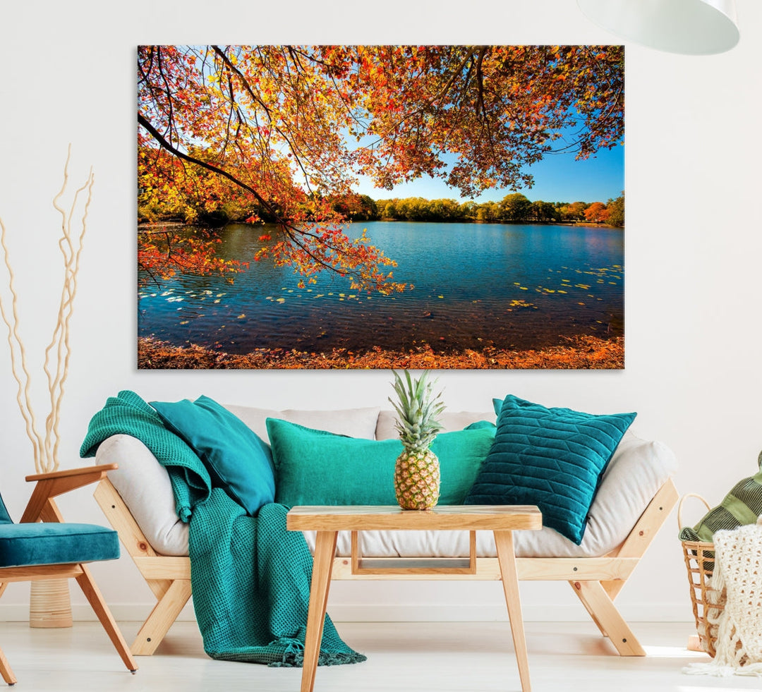 Arbre d'automne, lac d'automne, Art mural, impression sur toile