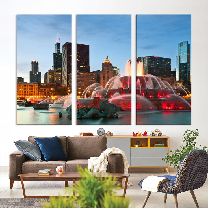 Chicago City Lights Night Skyline Cityscape View Wall Art Impression sur toile
