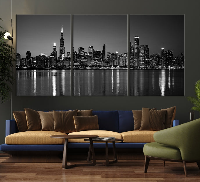 Impresión de lienzo de arte de pared de Chicago - Impresión de lienzo extra grande de la noche de la ciudad de Chicago