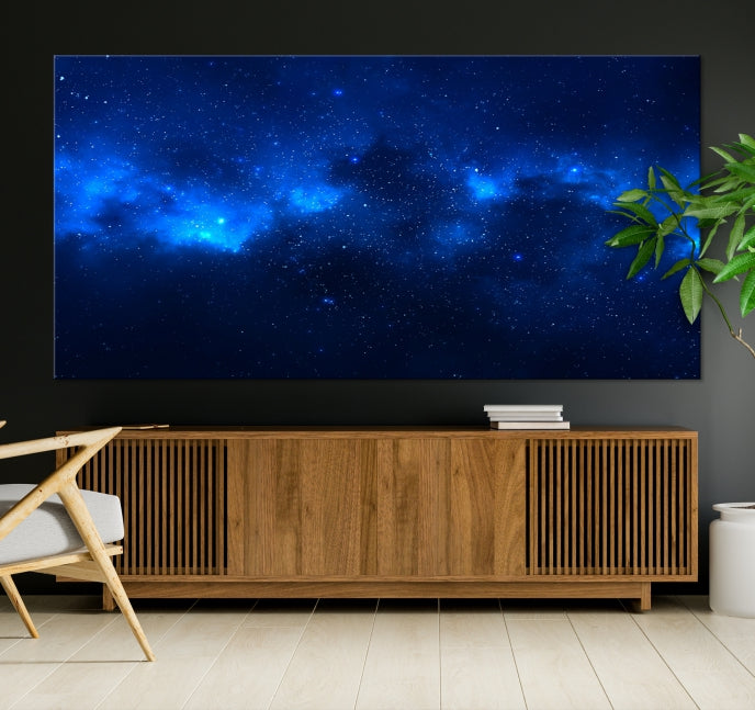 Nuages ​​de nébuleuse bleue Art mural étoiles du ciel nocturne Impression sur toile