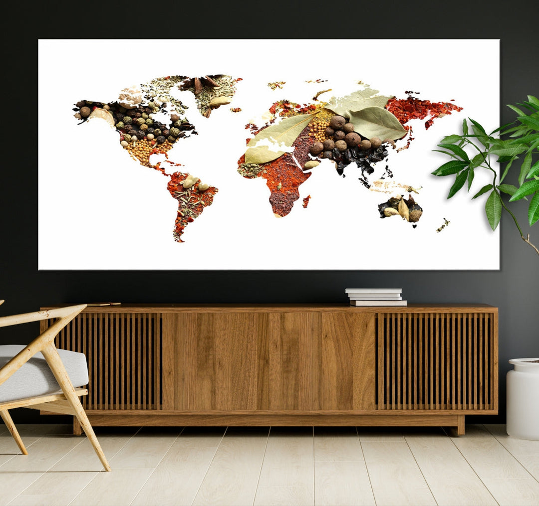 Vegetables World Map Canvas Wall Art Kitchen Artwork