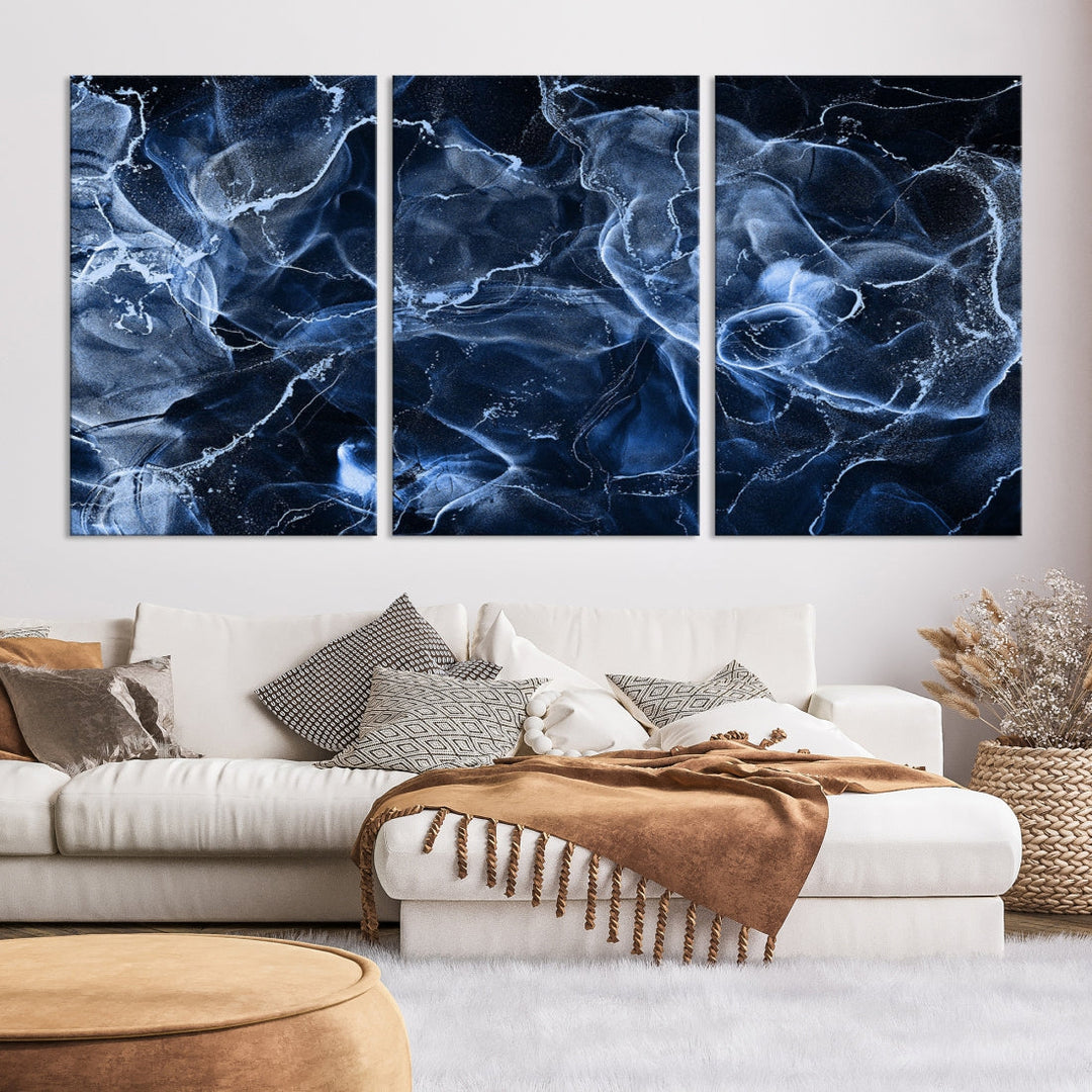 Blue Marble Smokey Effect Wall Art Abstract Canvas Wall Art Print