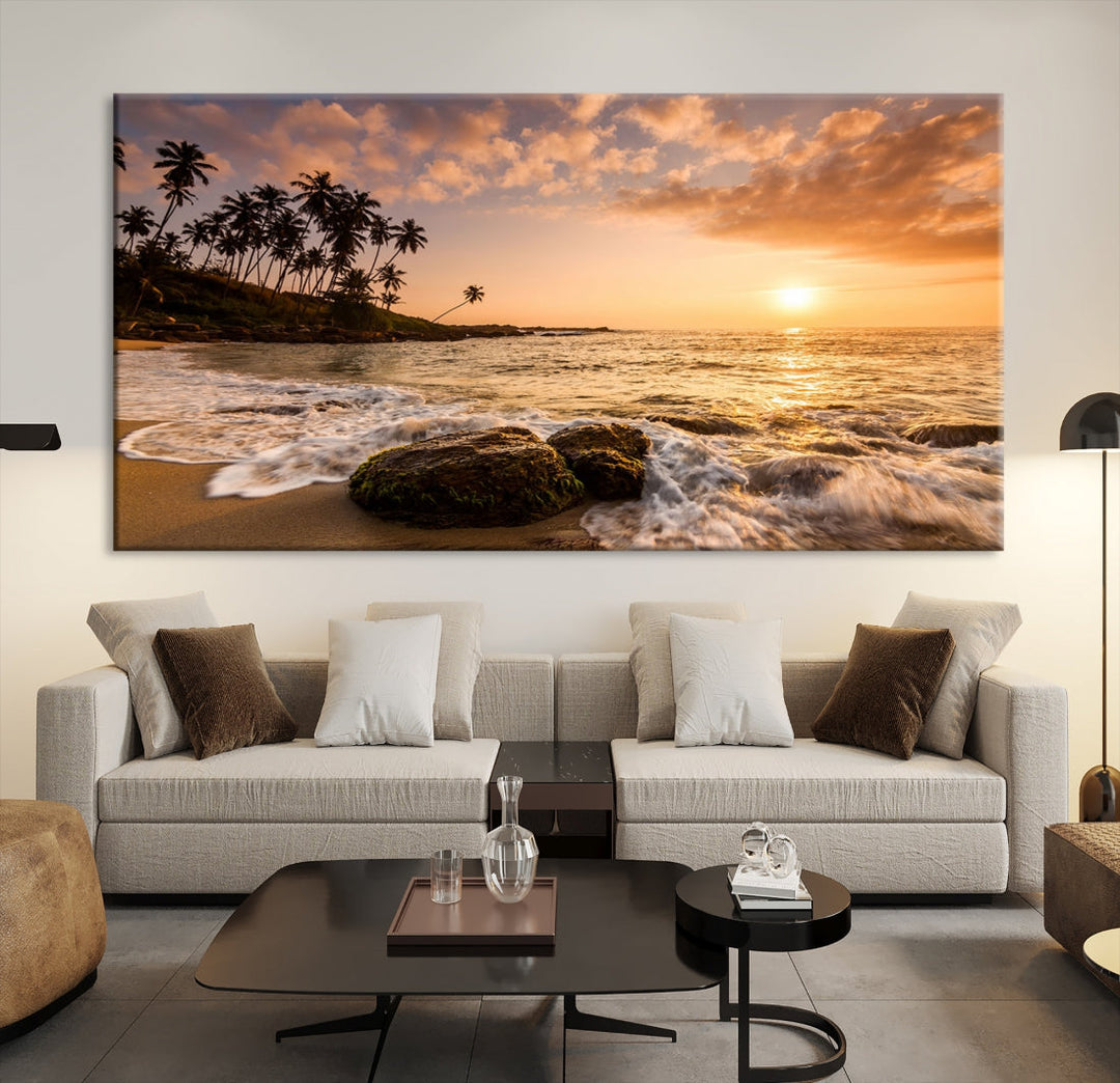Impression sur toile d'art mural de lever de soleil sur une île tropicale