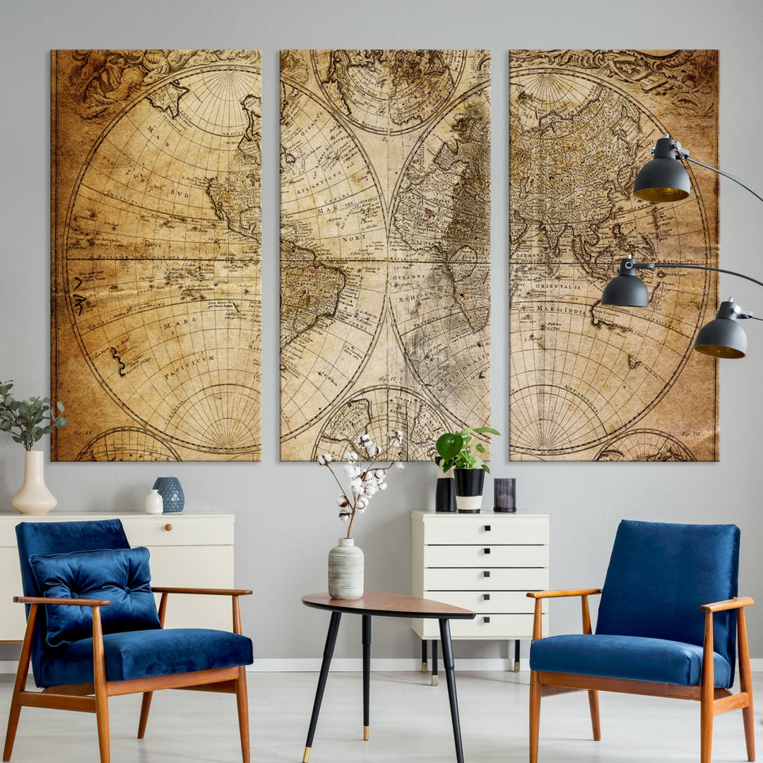 Antique World Map Atlas Wall Art Canvas Print, Vintage Old World Map