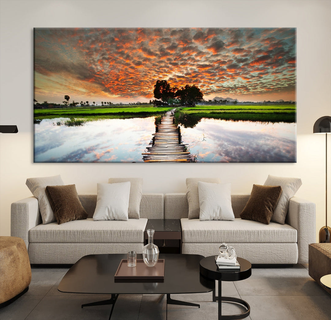 Clouds Sunset and Beach Wall Art Canvas Print