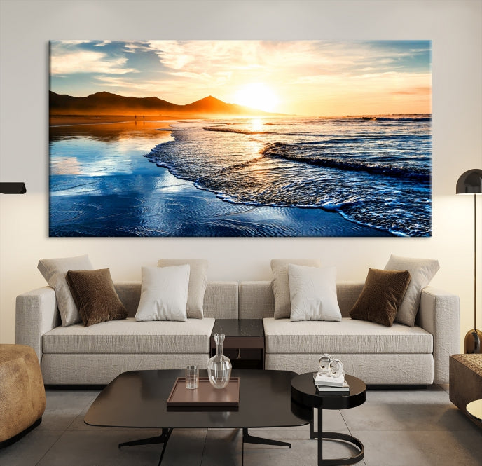 Lienzo decorativo para pared con playa y puesta de sol