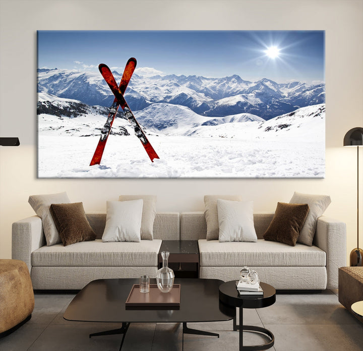 Impresión de lienzo de arte de pared de montaña de nieve, arte de pared de deporte de snowboard