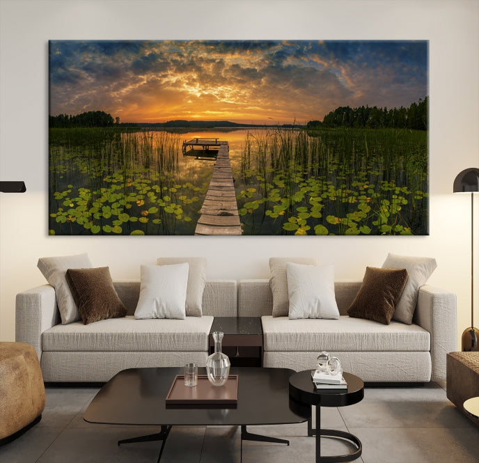 Art mural lac et fleurs Impression sur toile