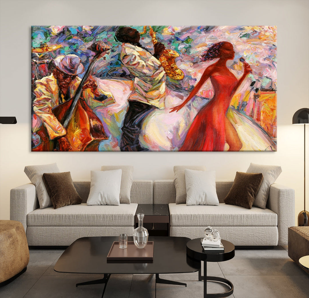 Art mural abstrait de groupe de jazz de femmes africaines