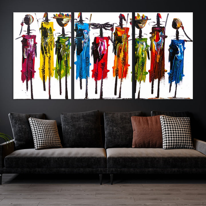 Abstracto colorido africano mujeres lienzo pared arte impresión abstracto África arte mujeres arte enmarcado original lienzo arte