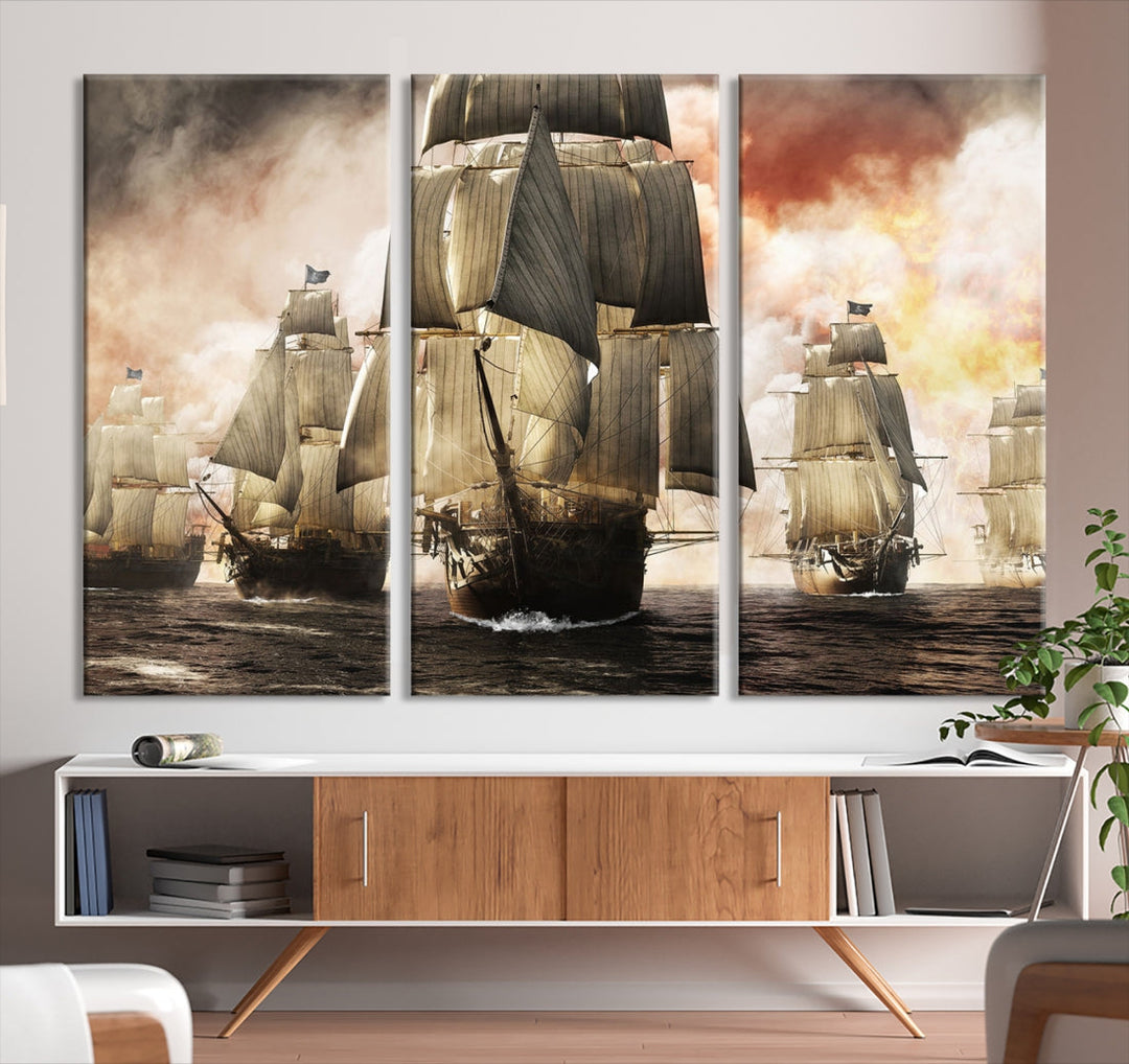 Pirate Fleet Canvas Wall Art Print Pirate Ships Canvas Print vintage Painting Art Nautique Wall Art