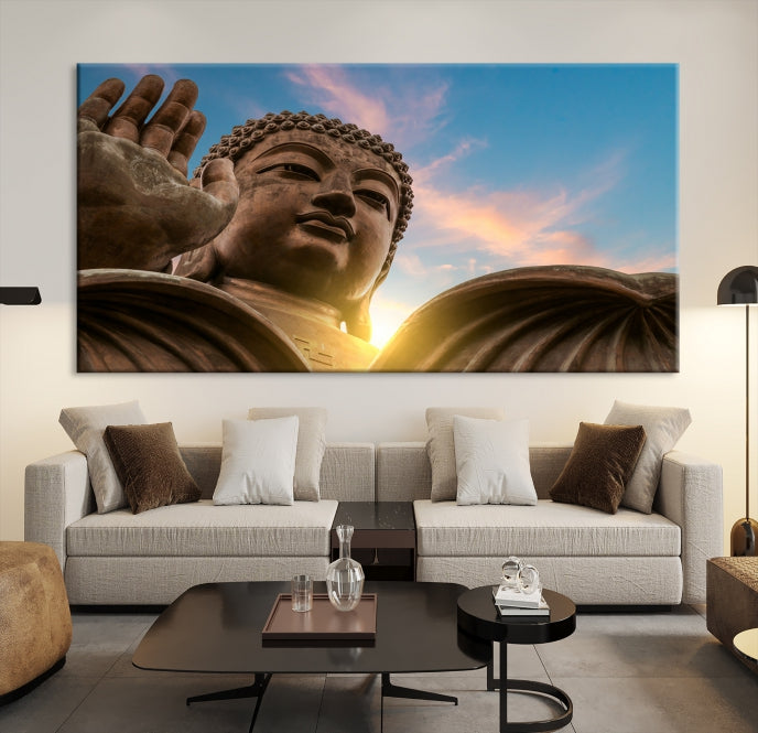Estatua de Buda y arte de pared a la luz del día Lienzo