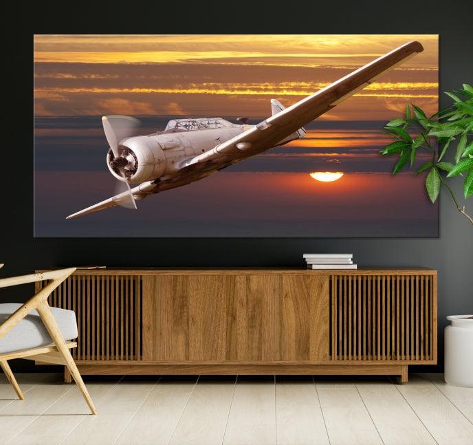 Avi Wall Art Avion au coucher du soleil Impression sur toile