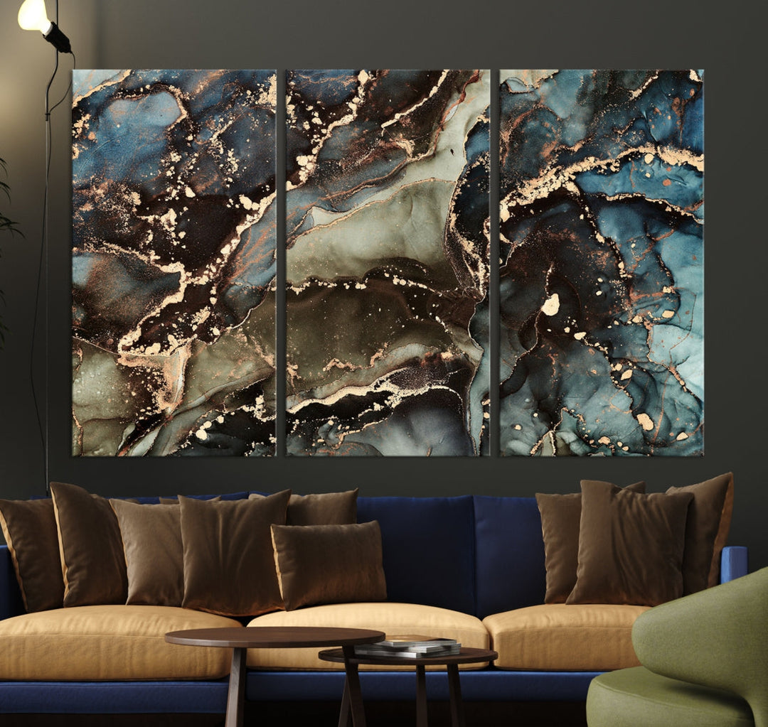 Impression d’art mural sur toile abstraite à effet fluide en marbre noir et bleu