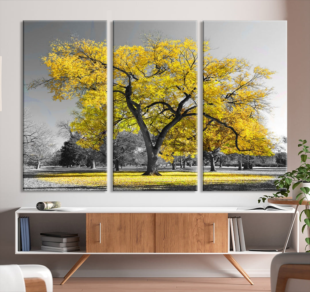Big Yellow Tree Canvas Wall Art Print Black White Yellow Art Painting