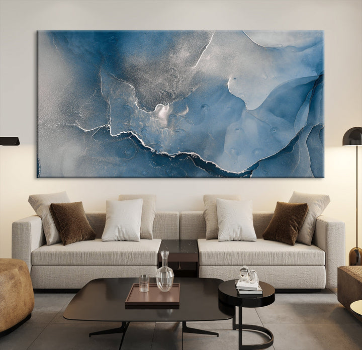 Impression d’art mural sur toile abstraite à effet fluide en marbre gris bleu
