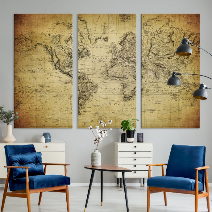 Vintage World Map Wall Art Old Style Classic Map Canvas Print