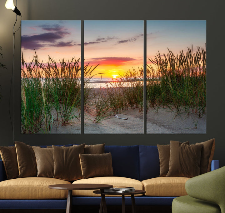 Impression sur toile d’art mural de plage côtière au coucher du soleil