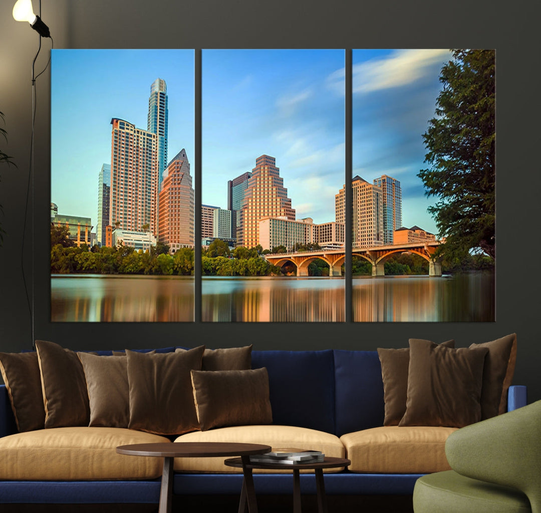 Austin City Morning Blue Skyline Cityscape View Wall Art Impression sur toile