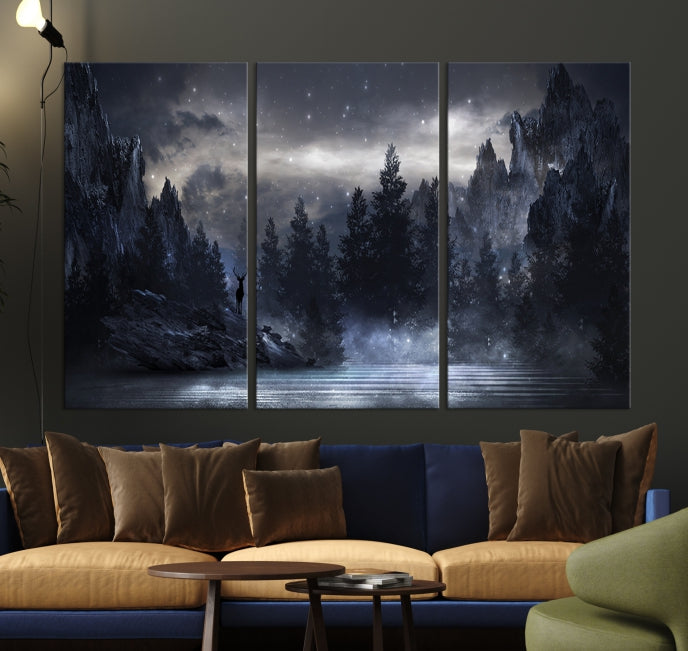 Night Landscape and Trees Wall Art Canvas Print