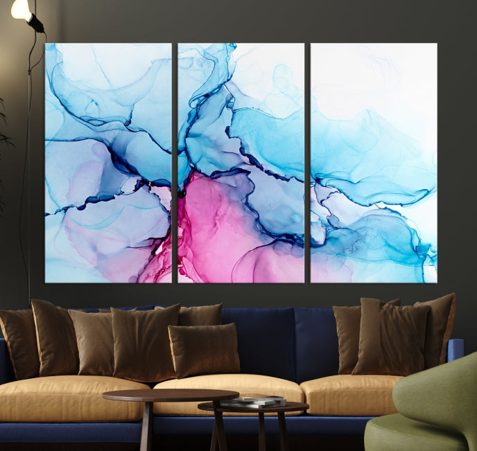 Blue and Pink Marble Fluid Effect Wall Art Abstract Canvas Wall Art Print