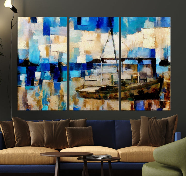 Peinture abstraite de bateau sur toile, impression d’art mural, art nautique