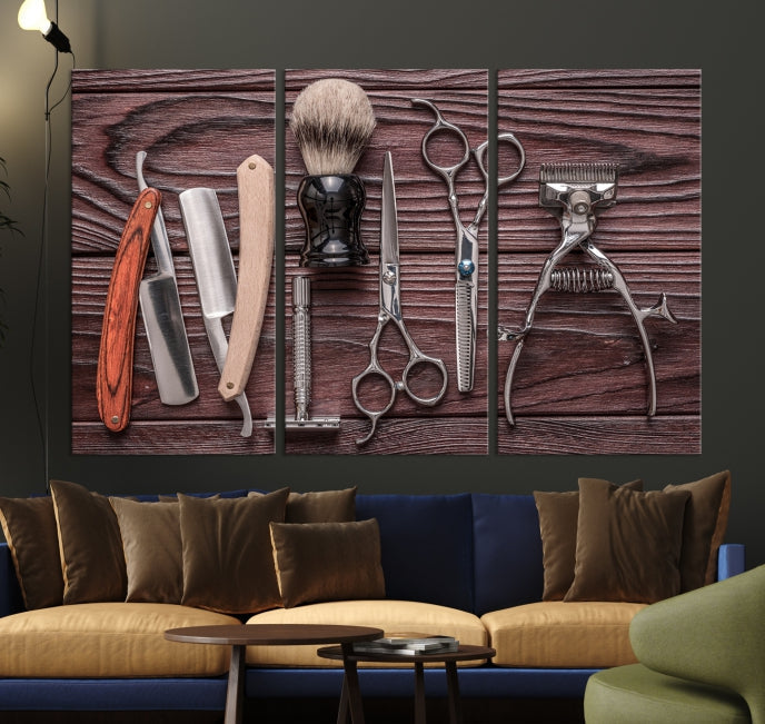 Lienzo decorativo para pared grande con herramientas de peluquería