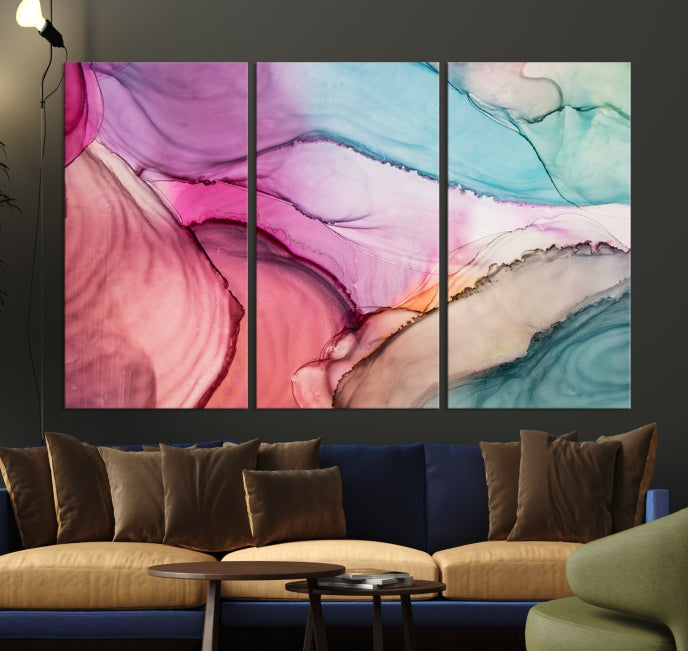 Impresión artística de pared grande con efecto fluido de mármol colorido, lienzo abstracto moderno