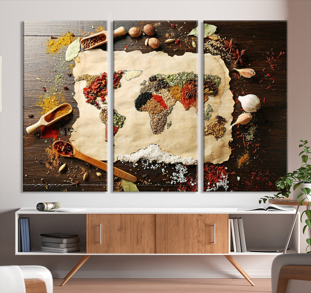 Spice World Map Artwork Canvas Wall Art Print World Map of Spices