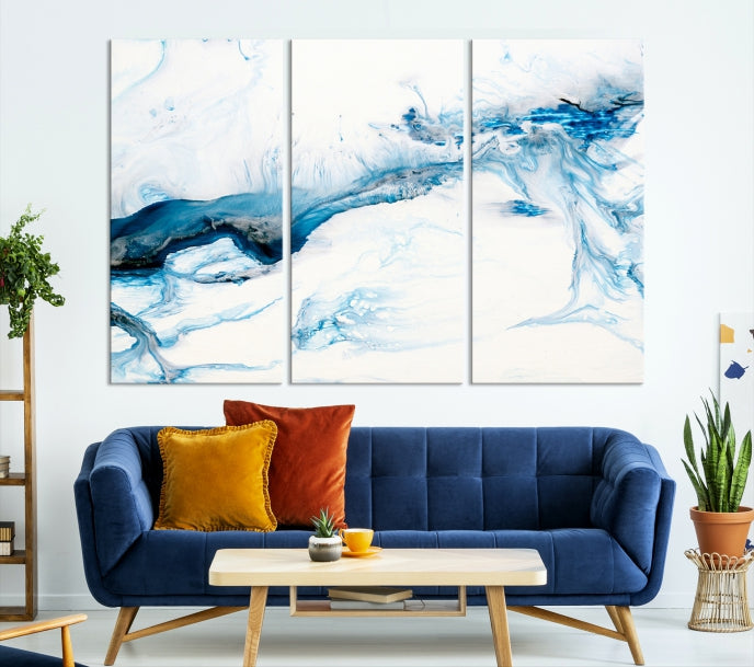 Blue White Marble Fluid Effect Wall Art Abstract Canvas Wall Art Print