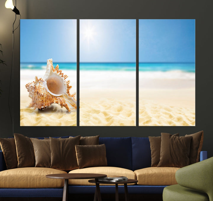 Sea Shell on The Beach Sun Sand Wall Art Canvas Print