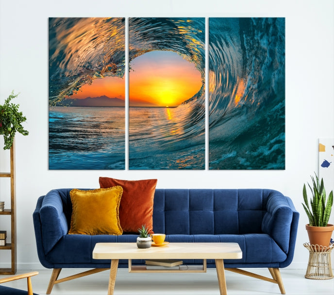 Ocean Great Wave Surf et Sunset Wall Art Impression sur toile