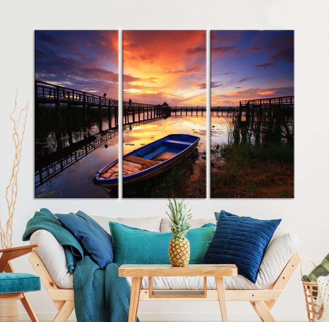 Sunset and Lake Landscape View Wall Art Canvas Print
