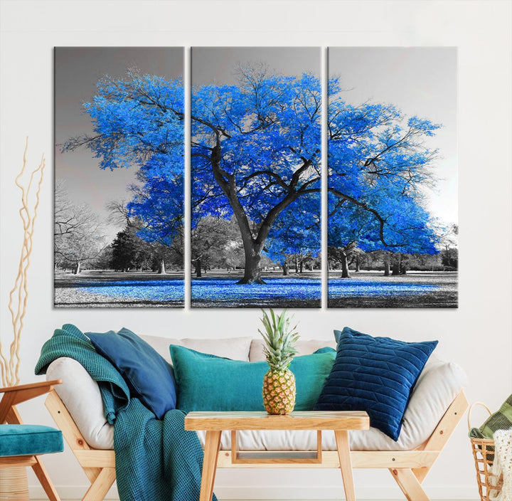 Gran árbol azul en lienzo de algodón original Arte de pared Impresión de árbol
