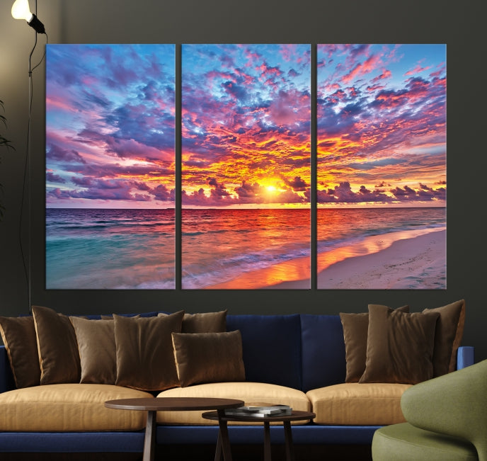 Art mural coloré au bord de la mer au coucher du soleil Impression sur toile
