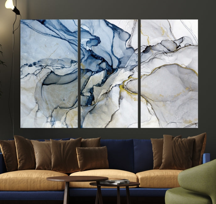 Impression d’art mural sur toile abstraite à effet fluide en marbre bleu et gris