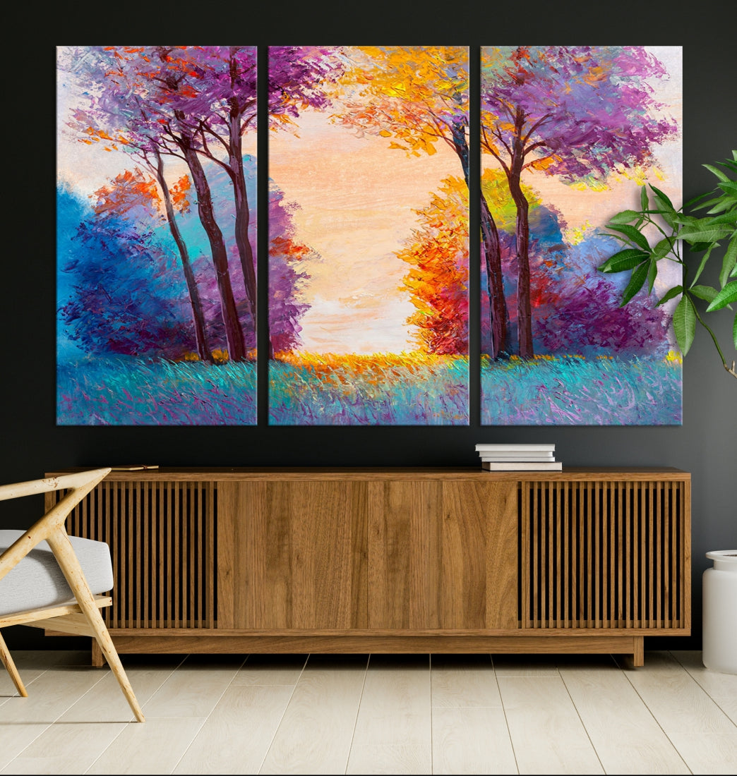 Impression sur toile d'art mural d'arbres à effet de peinture à l'huile