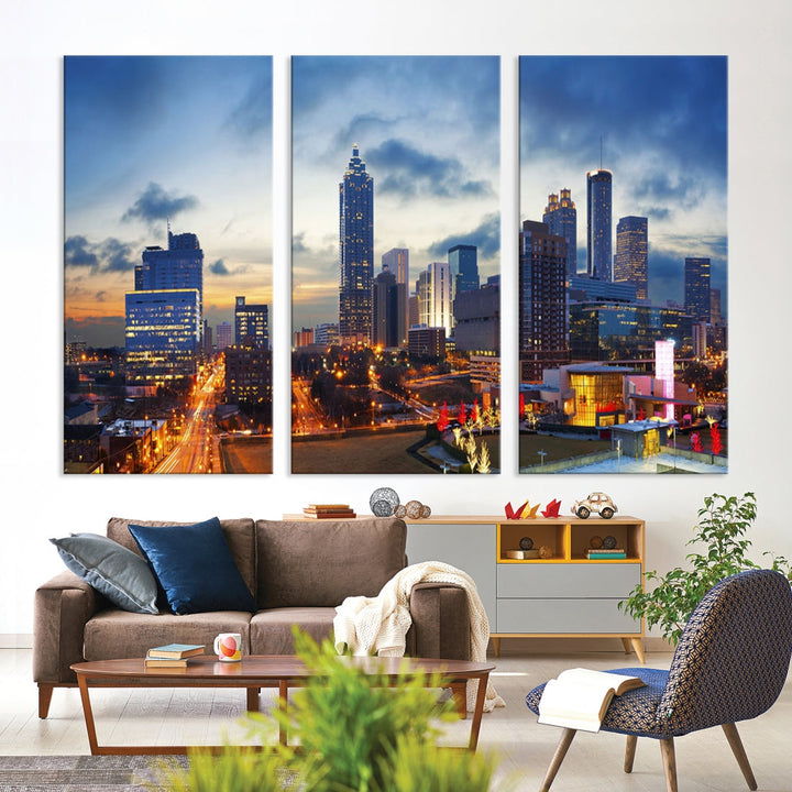 Atlanta City Lights Blue Cloudy Cityscape Canvas Print
