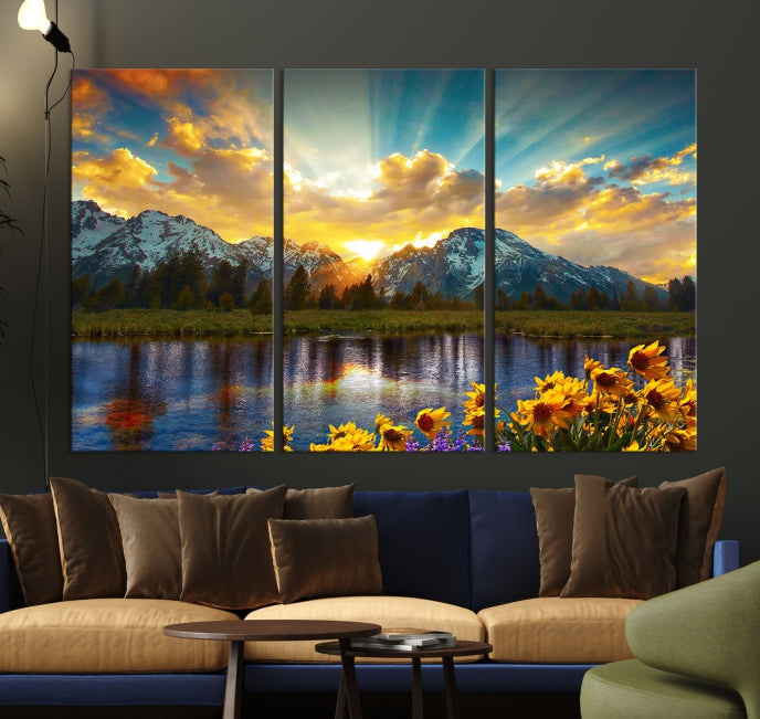 Grand Teton Park Incroyable paysage de montagne coucher de soleil Art mural Impression sur toile