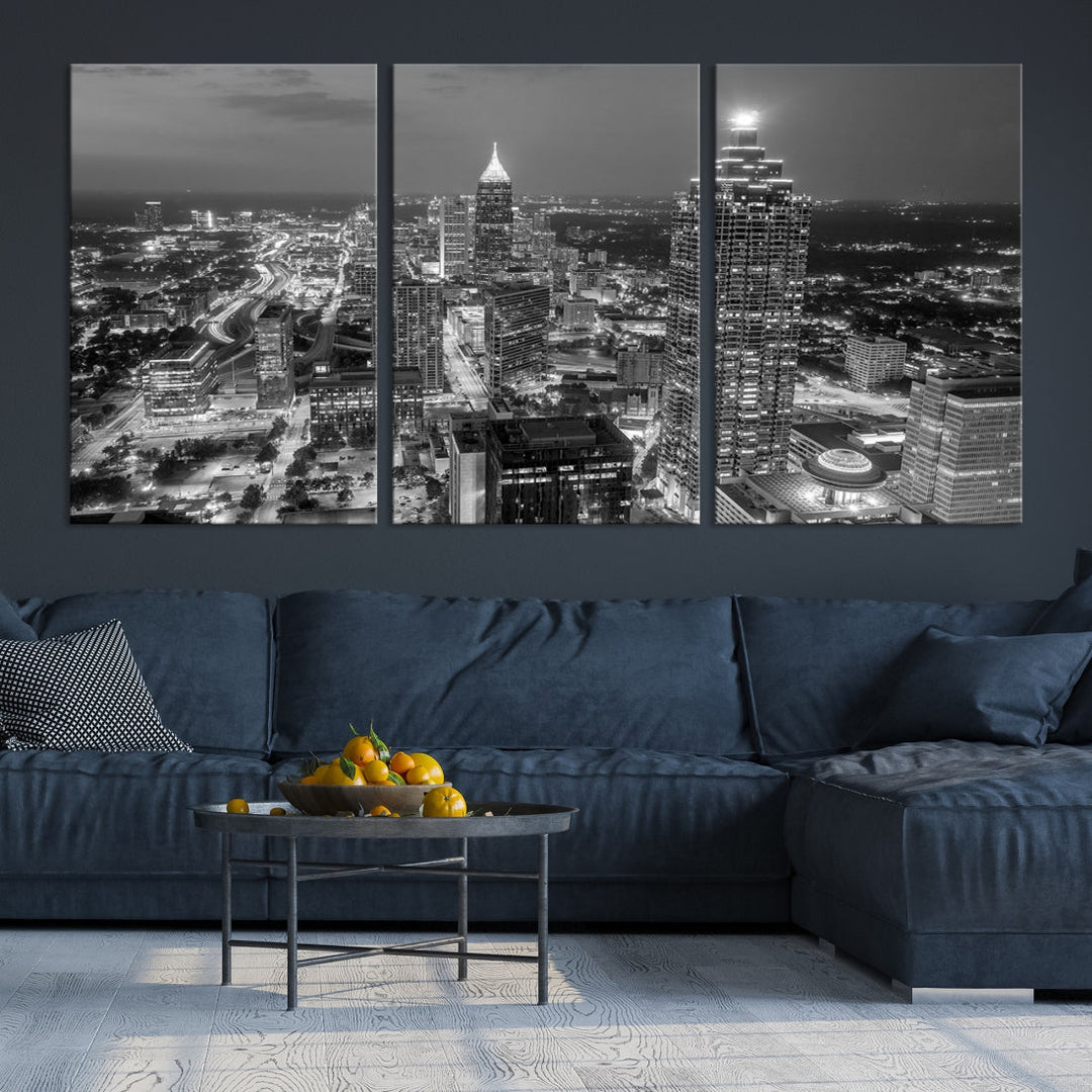 Horizonte nublado de la ciudad de Atlanta Arte de pared en blanco y negro Paisaje urbano Lienzo
