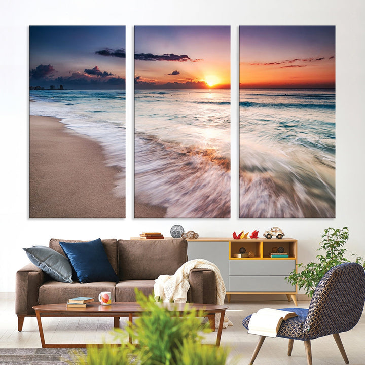 Sea Ocean Sunset Beach Wall Art Canvas Print