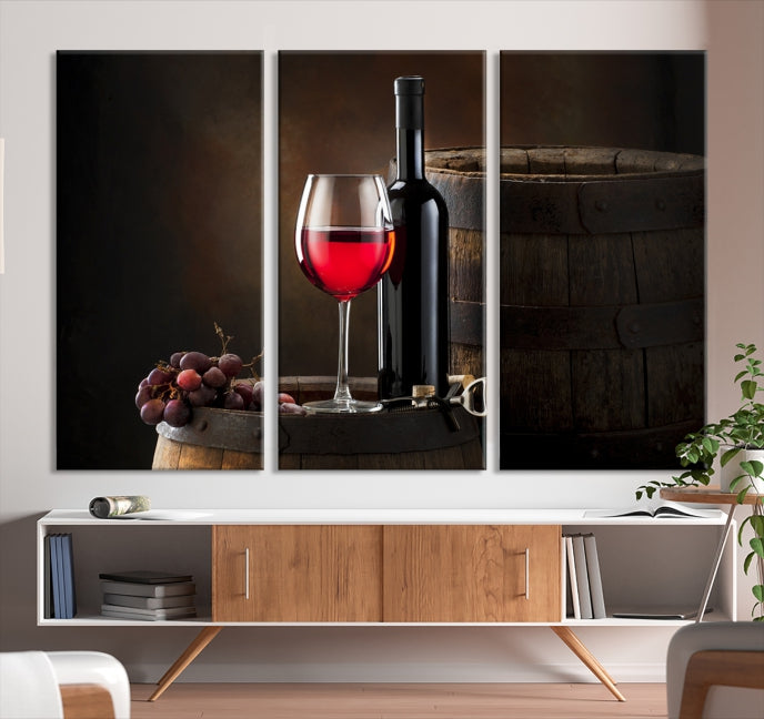 Vin rouge et bouteille Impression sur toile
