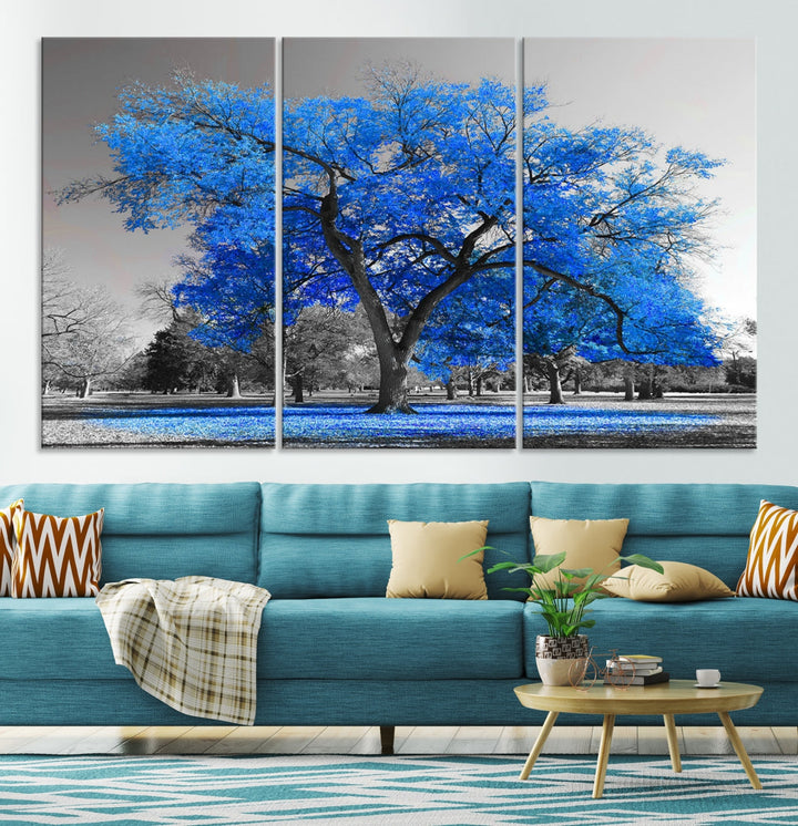 Gran árbol azul en lienzo de algodón original Arte de pared Impresión de árbol