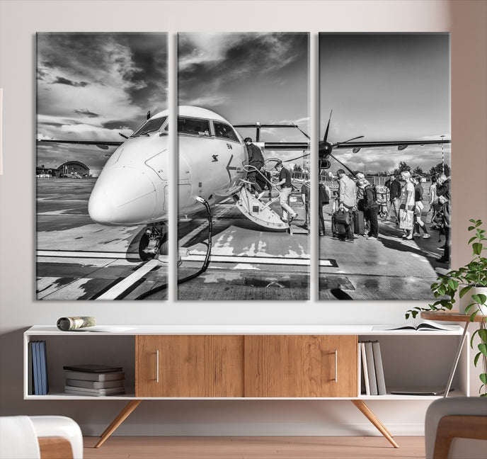 Art mural d'avion à corps étroit noir et blanc Impression sur toile