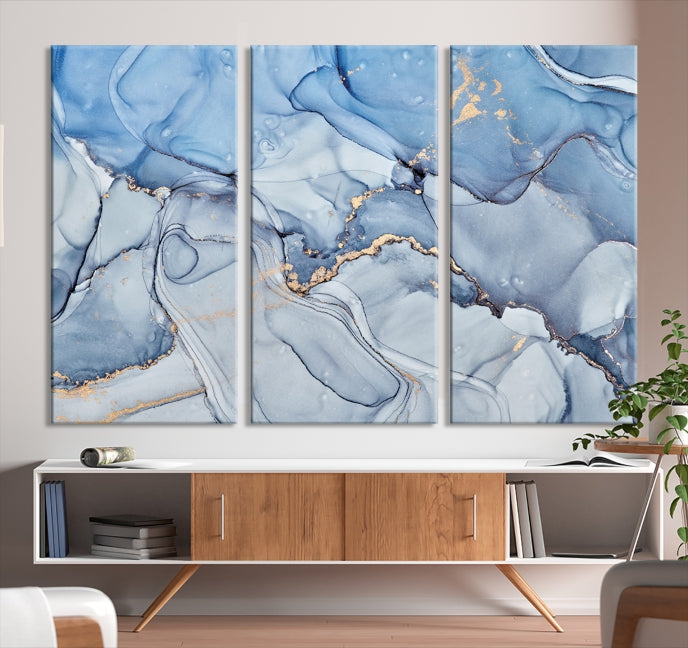 Ice Blue Marble Fluid Effect Wall Art Abstract Canvas Wall Art Print