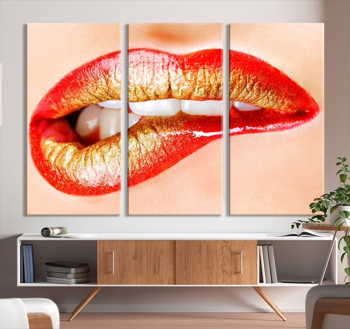 Red Lip Bite Canvas Print