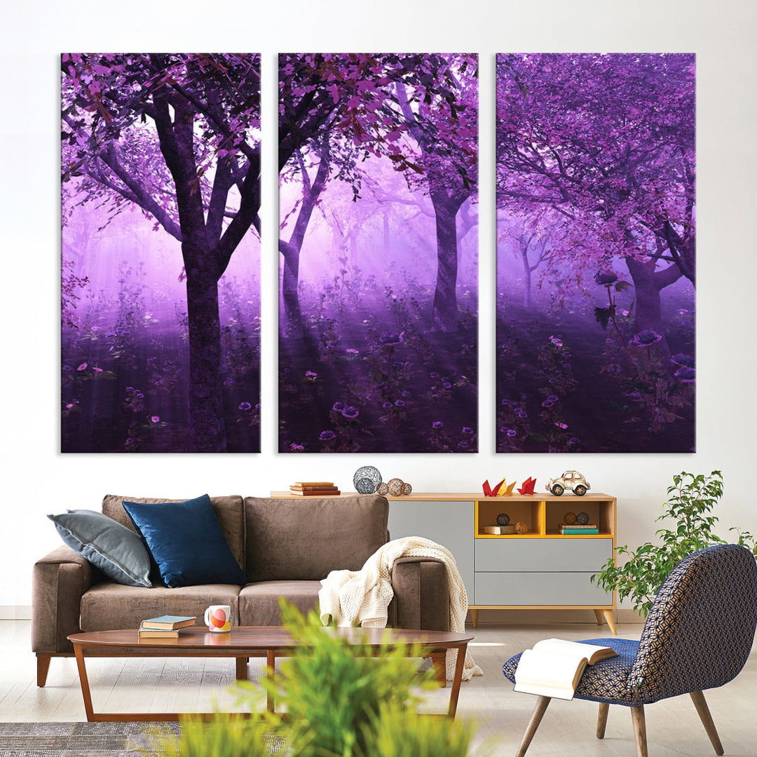 59677 - Una mañana brumosa entre árboles en flor, arte de pared grande, impresión en lienzo