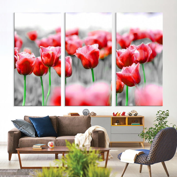 Red Tulip Flowers Canvas Wall Art Print