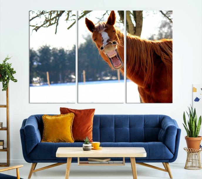 Funny Animal Wall Art Horse Canvas Print