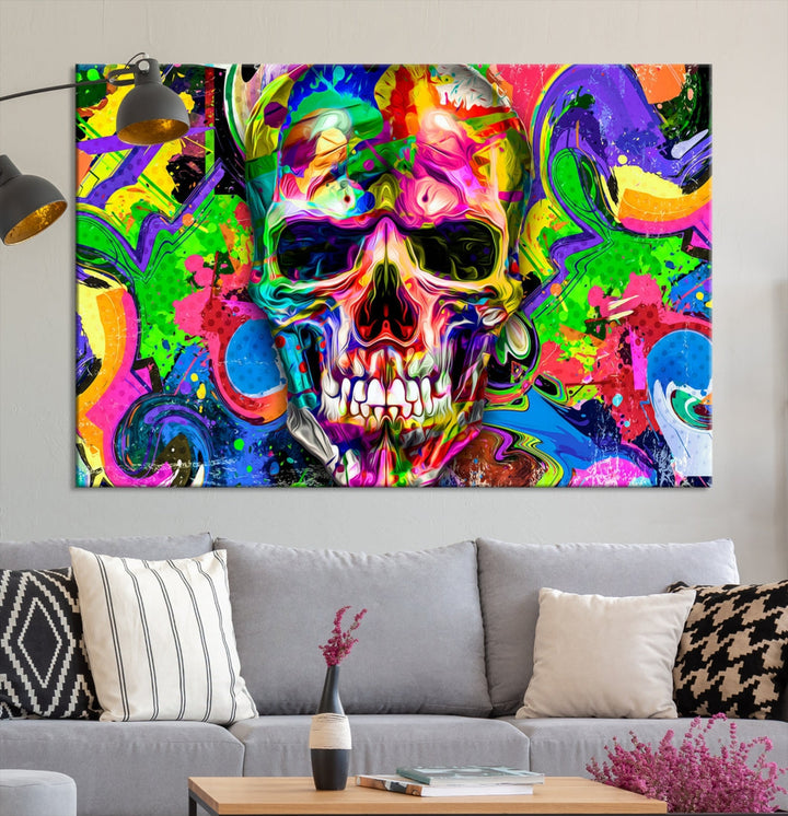Colorful Skull Canvas Art Painting Psychedelic Wall Art Fantastic Art Multi Panel Canvas